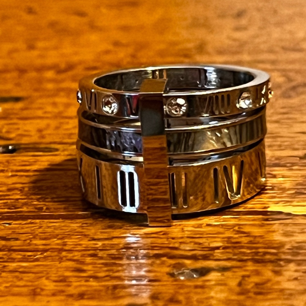 THREE LAYERS ROMAN NUMERALS BLUE EVENING RING SET SIZE 7 NEW - Picture 7 of 10